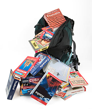 Rucksack with Travel Guide Books